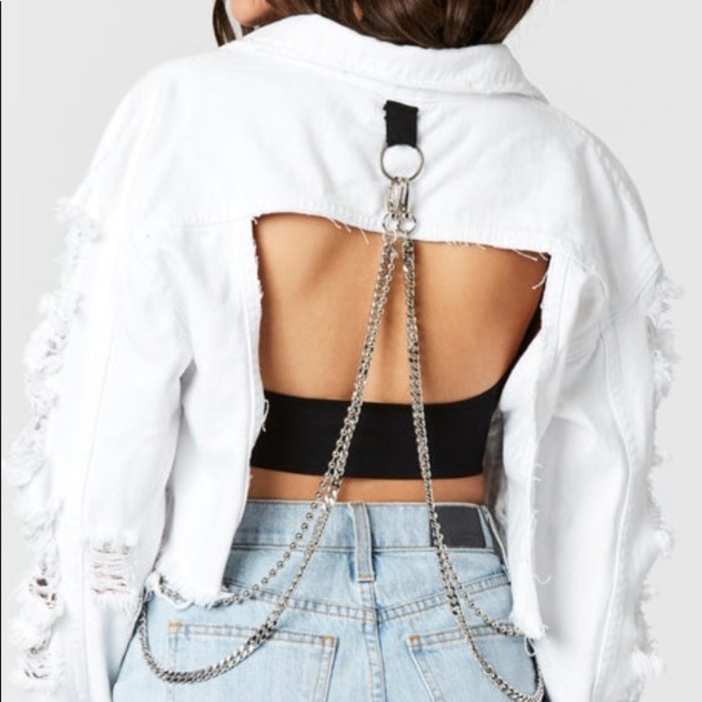 LF White Chain Denim Jacket